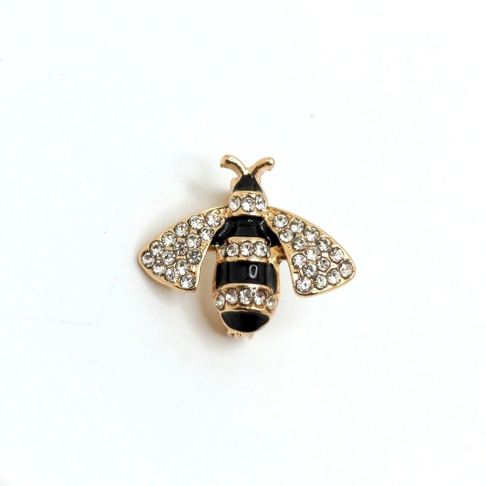 Sweet Gold and Black Bee Brooch with Sparkling Accents